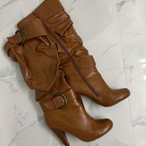 Bamboo slouch heeled boots